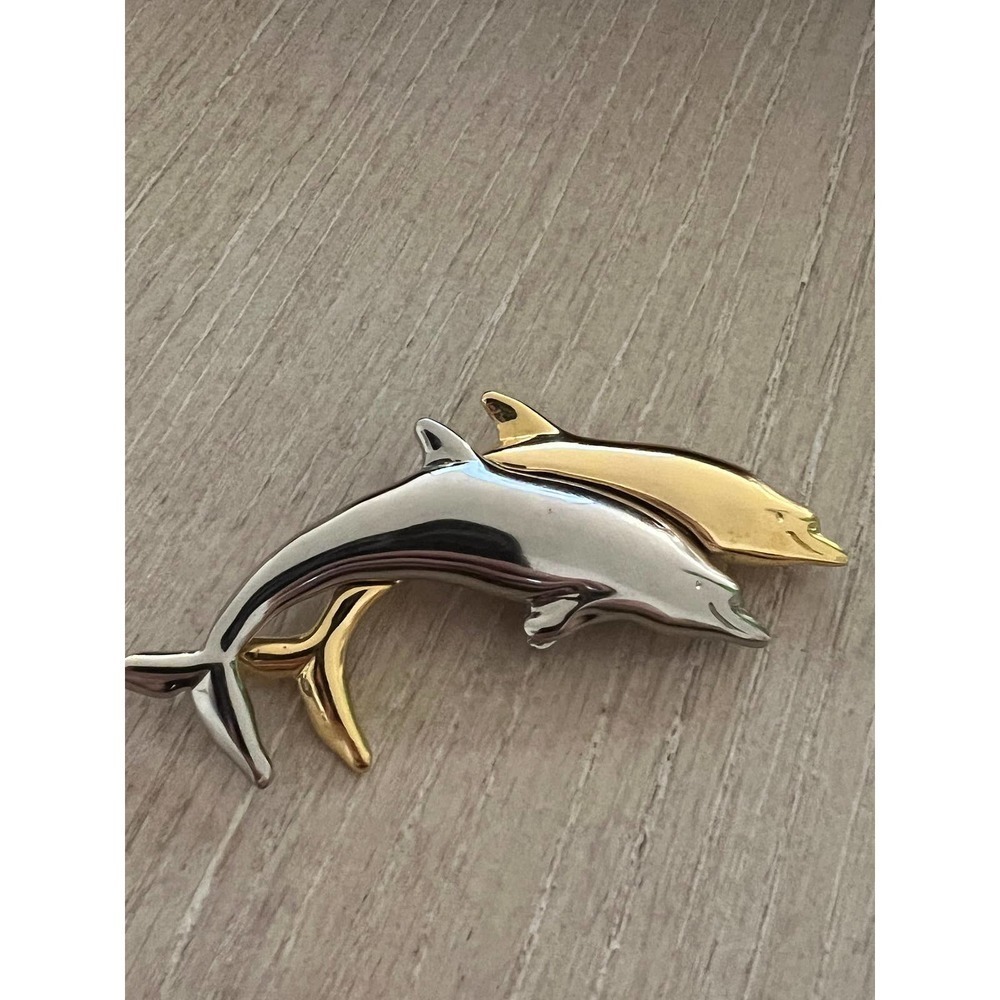 LCI Liz Claiborne Gold And Silver Tone Double Dolphin Figural Brooch